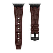For Apple Watch 38mm Crocodile Texture Liquid Silicone Watch Band(Black Dark Brown)