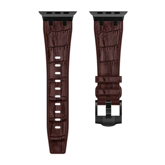 For Apple Watch 38mm Crocodile Texture Liquid Silicone Watch Band(Black Dark Brown)