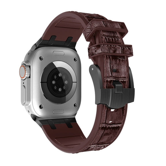 For Apple Watch 38mm Crocodile Texture Liquid Silicone Watch Band(Black Dark Brown)