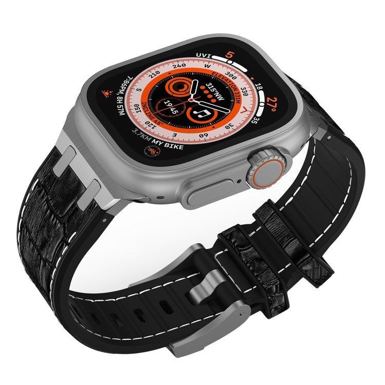 For Apple Watch 38mm Crocodile Texture Liquid Silicone Watch Band(Silver White Black)