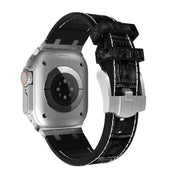 For Apple Watch 38mm Crocodile Texture Liquid Silicone Watch Band(Silver White Black)
