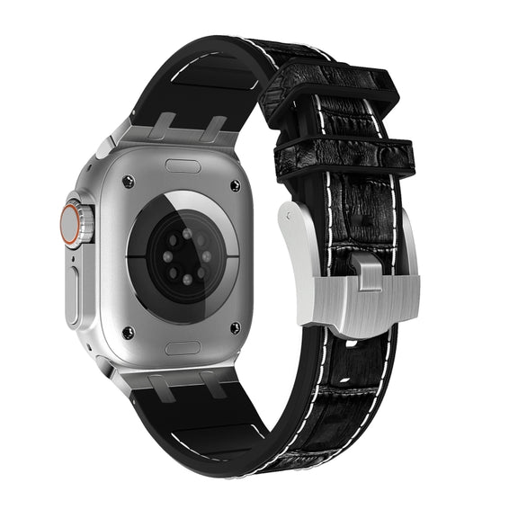 For Apple Watch 38mm Crocodile Texture Liquid Silicone Watch Band(Silver White Black)