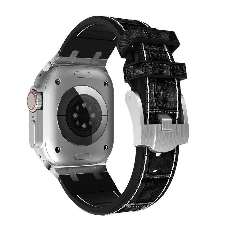 For Apple Watch 38mm Crocodile Texture Liquid Silicone Watch Band(Silver White Black)