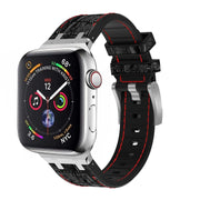 For Apple Watch 38mm Crocodile Texture Liquid Silicone Watch Band(Silver Red Black)