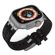 For Apple Watch 38mm Crocodile Texture Liquid Silicone Watch Band(Silver Red Black)