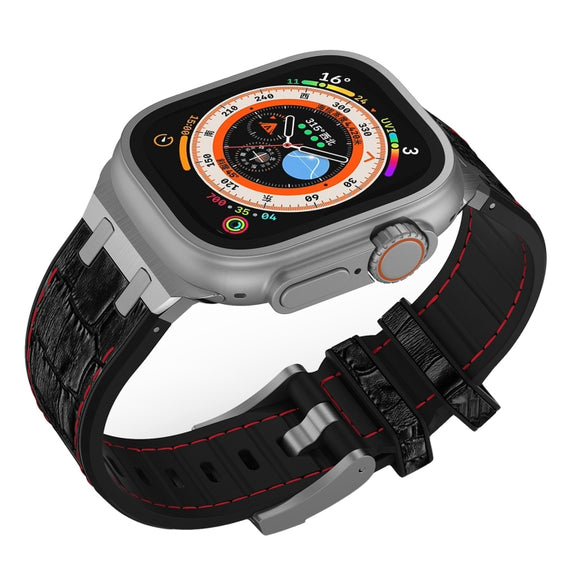 For Apple Watch 38mm Crocodile Texture Liquid Silicone Watch Band(Silver Red Black)