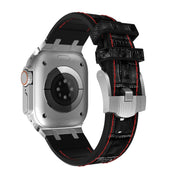 For Apple Watch 38mm Crocodile Texture Liquid Silicone Watch Band(Silver Red Black)