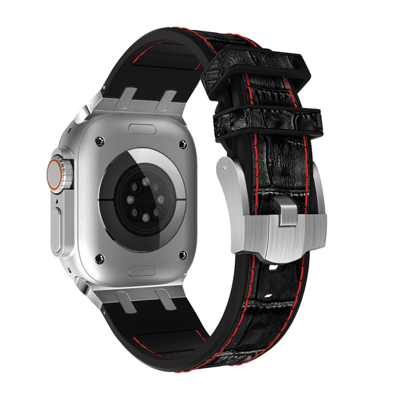 For Apple Watch 38mm Crocodile Texture Liquid Silicone Watch Band(Silver Red Black)