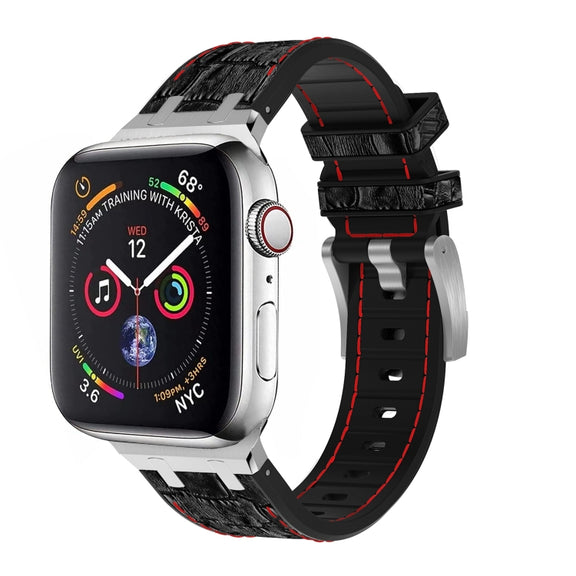 For Apple Watch 38mm Crocodile Texture Liquid Silicone Watch Band(Silver Red Black)