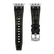 For Apple Watch 38mm Crocodile Texture Liquid Silicone Watch Band(Silver Yellow Black)