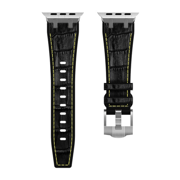 For Apple Watch 38mm Crocodile Texture Liquid Silicone Watch Band(Silver Yellow Black)