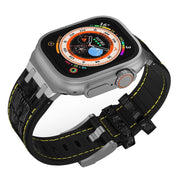 For Apple Watch 38mm Crocodile Texture Liquid Silicone Watch Band(Silver Yellow Black)