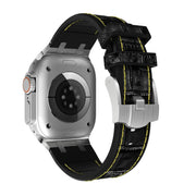 For Apple Watch 38mm Crocodile Texture Liquid Silicone Watch Band(Silver Yellow Black)