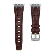 For Apple Watch 38mm Crocodile Texture Liquid Silicone Watch Band(Silver Dark Brown)