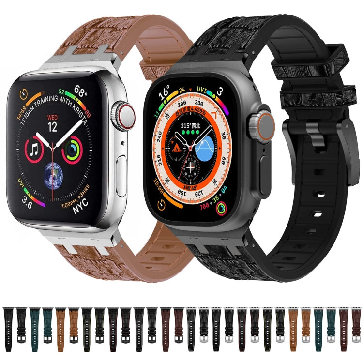 For Apple Watch SE 44mm Crocodile Texture Liquid Silicone Watch Band(Silver Black)