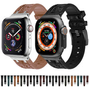 For Apple Watch 42mm Crocodile Texture Liquid Silicone Watch Band(Black Deep Green)