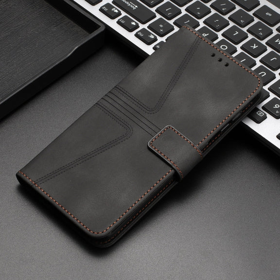 For iPhone 16 Pro Max Triangle Solid Color Leather Phone Case(Black)