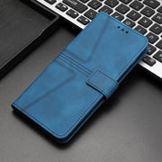 For iPhone 16 Pro Triangle Solid Color Leather Phone Case(Blue)