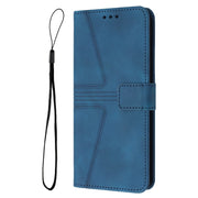 For iPhone 16 Plus Triangle Solid Color Leather Phone Case(Blue)