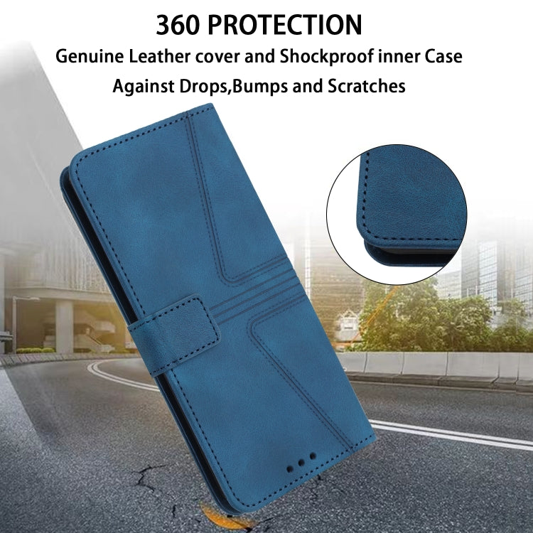For iPhone 16 Plus Triangle Solid Color Leather Phone Case(Blue)