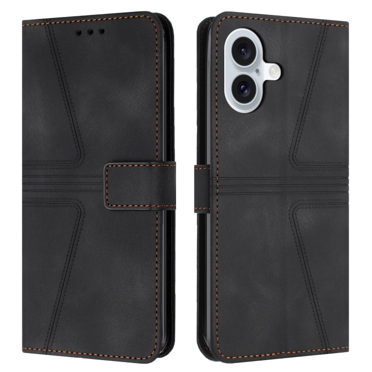 For iPhone 16 Triangle Solid Color Leather Phone Case(Black)