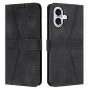 For iPhone 16 Triangle Solid Color Leather Phone Case(Black)