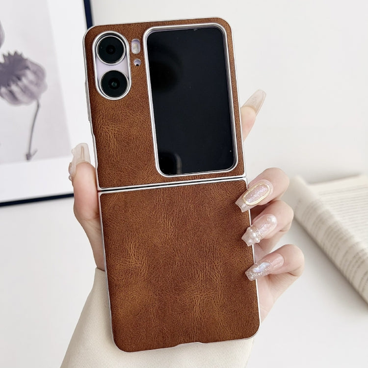 For OPPO Find N2 Flip Skin Feel Leather Texture Pearlescent Paint Shockproof Phone Case(Brown)
