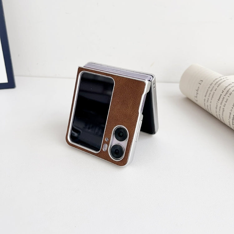 For OPPO Find N2 Flip Skin Feel Leather Texture Pearlescent Paint Shockproof Phone Case(Brown)