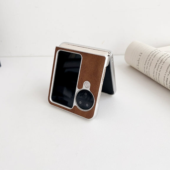 For OPPO Find N3 Flip Skin Feel Leather Texture Pearlescent Paint Shockproof Phone Case(Brown)