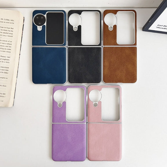 For OPPO Find N3 Flip Skin Feel Leather Texture Pearlescent Paint Shockproof Phone Case(Brown)