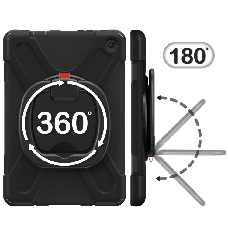 For Amazon Kindle Fire HD10 2023 Silicone Hybrid PC Tablet Case with Holder & Shoulder Strap(Black)