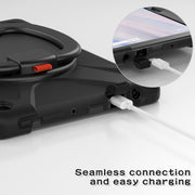 For Amazon Kindle Fire HD10 2023 Silicone Hybrid PC Tablet Case with Holder & Shoulder Strap(Black)