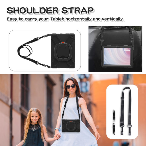 For Amazon Kindle Fire HD10 2023 Silicone Hybrid PC Tablet Case with Holder & Shoulder Strap(Black)