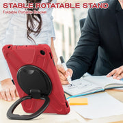 For Amazon Kindle Fire HD10 2023 Silicone Hybrid PC Tablet Case with Holder & Shoulder Strap(Red)