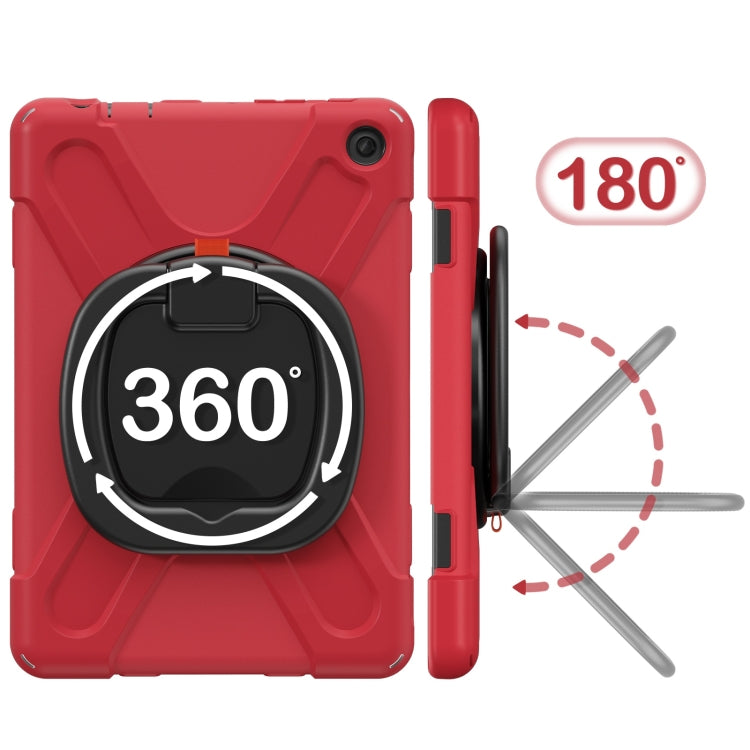 For Amazon Kindle Fire HD10 2023 Silicone Hybrid PC Tablet Case with Holder & Shoulder Strap(Red)