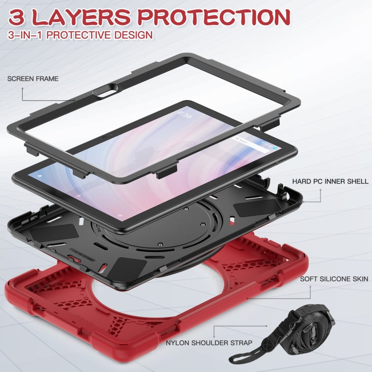 For Amazon Kindle Fire HD10 2023 Silicone Hybrid PC Tablet Case with Holder & Shoulder Strap(Red)