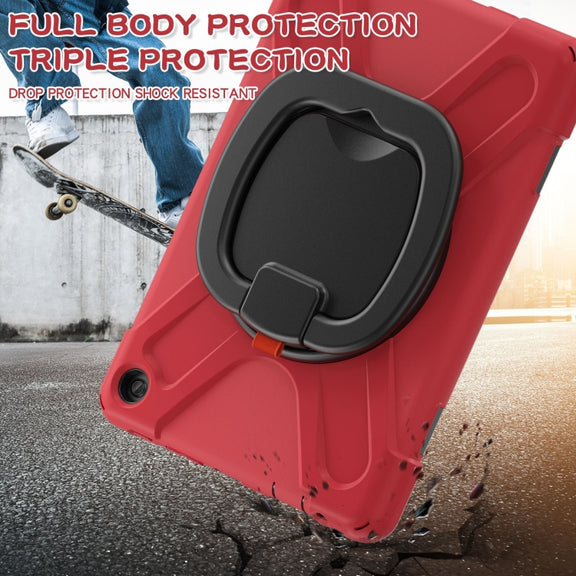 For Amazon Kindle Fire HD10 2023 Silicone Hybrid PC Tablet Case with Holder & Shoulder Strap(Red)