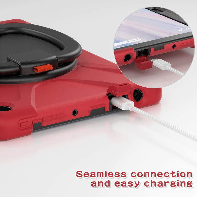For Amazon Kindle Fire HD10 2023 Silicone Hybrid PC Tablet Case with Holder & Shoulder Strap(Red)