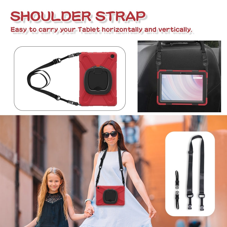 For Amazon Kindle Fire HD10 2023 Silicone Hybrid PC Tablet Case with Holder & Shoulder Strap(Red)