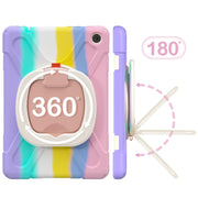 For Amazon Kindle Fire HD10 2023 Silicone Hybrid PC Tablet Case with Holder & Shoulder Strap(Colorful Pink)