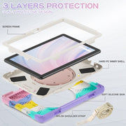 For Amazon Kindle Fire HD10 2023 Silicone Hybrid PC Tablet Case with Holder & Shoulder Strap(Colorful Pink)