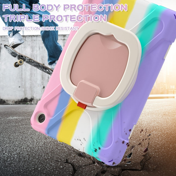 For Amazon Kindle Fire HD10 2023 Silicone Hybrid PC Tablet Case with Holder & Shoulder Strap(Colorful Pink)