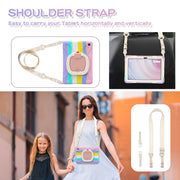 For Amazon Kindle Fire HD10 2023 Silicone Hybrid PC Tablet Case with Holder & Shoulder Strap(Colorful Pink)