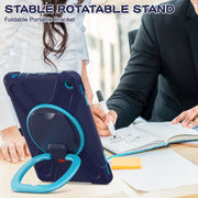 For Amazon Kindle Fire HD10 2023 Silicone Hybrid PC Tablet Case with Holder & Shoulder Strap(Navy Blue)