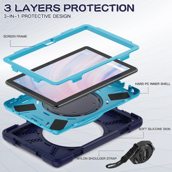 For Amazon Kindle Fire HD10 2023 Silicone Hybrid PC Tablet Case with Holder & Shoulder Strap(Navy Blue)