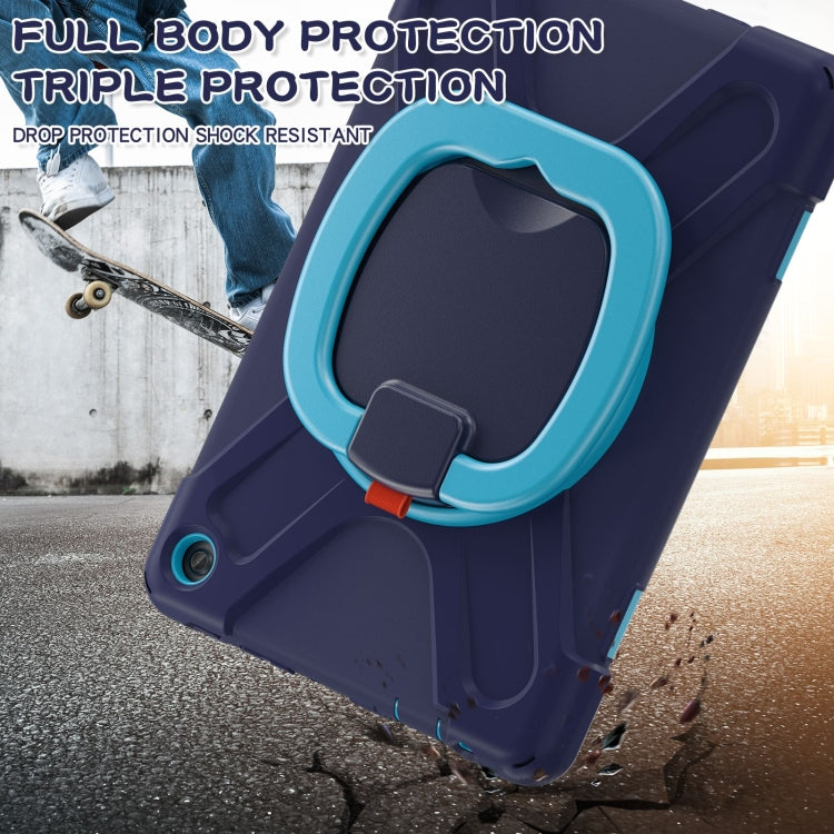 For Amazon Kindle Fire HD10 2023 Silicone Hybrid PC Tablet Case with Holder & Shoulder Strap(Navy Blue)