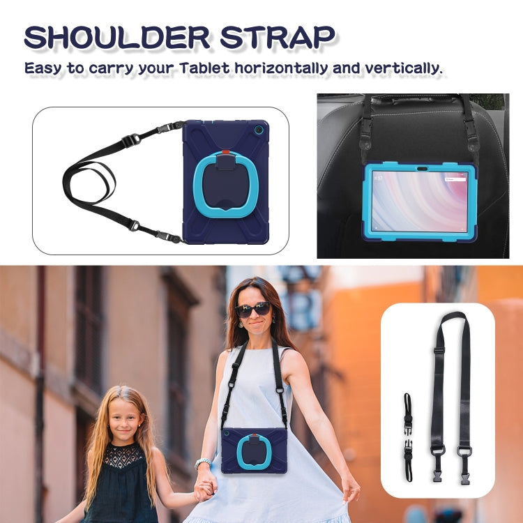 For Amazon Kindle Fire HD10 2023 Silicone Hybrid PC Tablet Case with Holder & Shoulder Strap(Navy Blue)