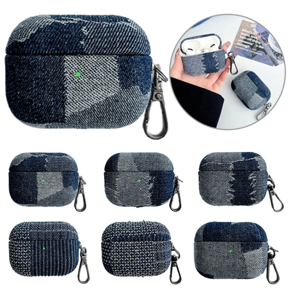 For AirPods 3 Stitching Denim Cloth Bluetooth Earphone Protective Case(Light Color Lightning)