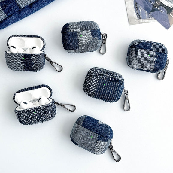 For AirPods 3 Stitching Denim Cloth Bluetooth Earphone Protective Case(Grid)