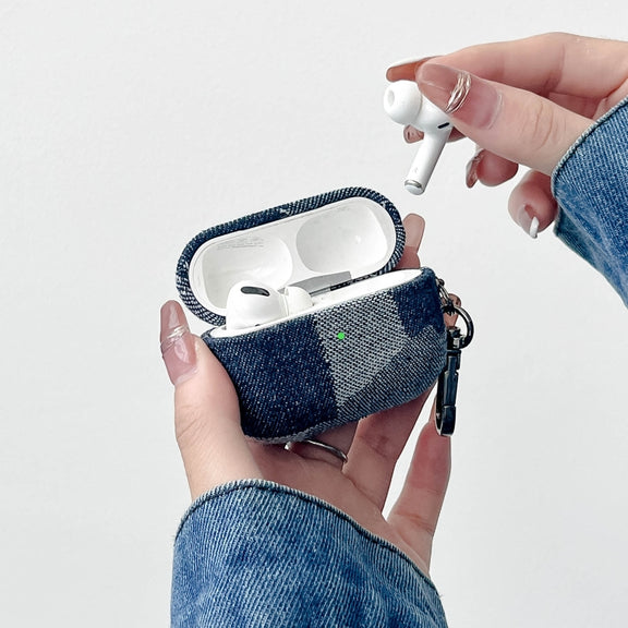 For AirPods Pro Stitching Denim Cloth Bluetooth Earphone Protective Case(Dark Color Irregular)